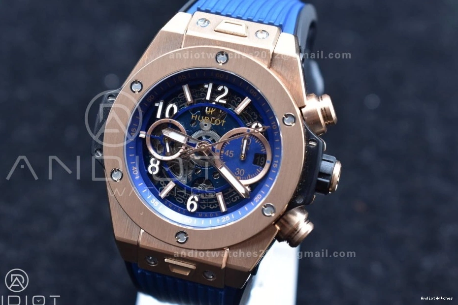 Edition Rubber RG 894 Bang Big 1:1 NewStyle A Hublot ZF Skeleton on Unico Blue Best Blue Strap Dial 1025